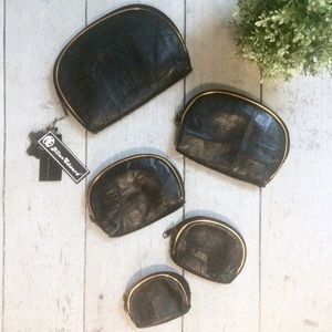 NWT 5 Genuine Leather Black Cosmetic Bags